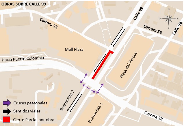 Calzada occidental calle 99 entre carreras 55 y 53