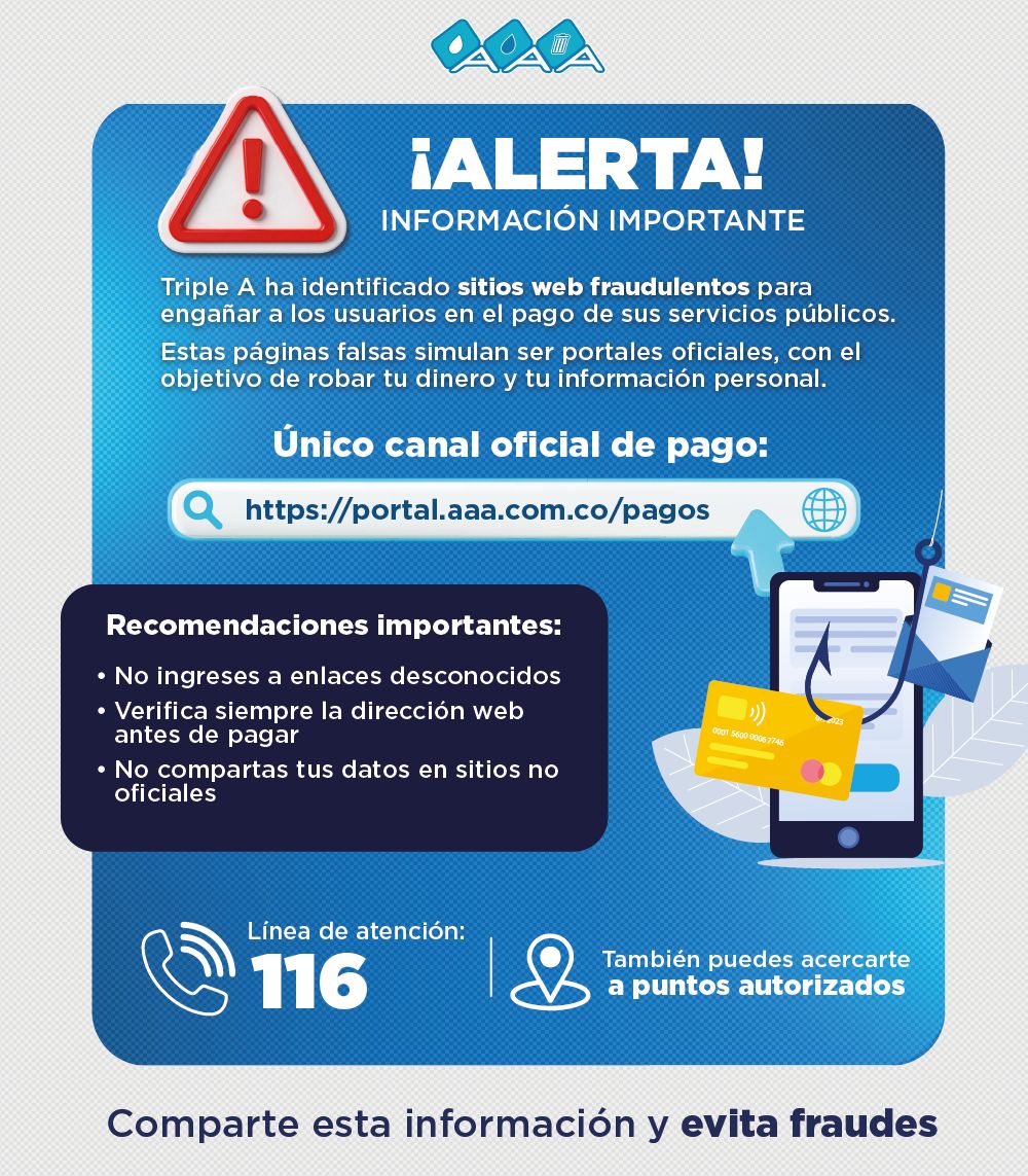 Triple A alerta sobre sitios web fraudulentos que suplantan su portal oficial de pagos